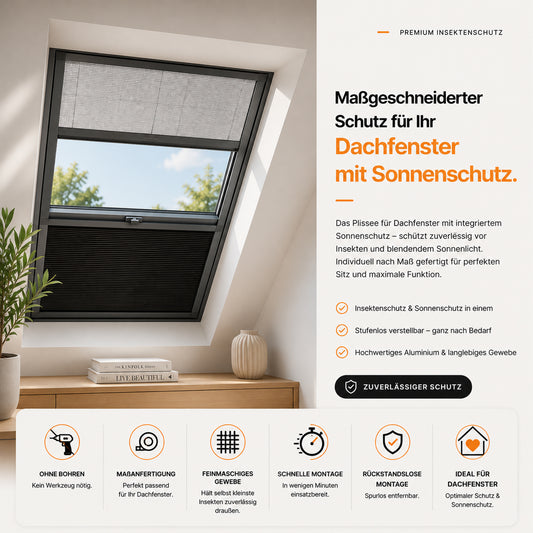 Fliegengitter Plissee Dachfenster mit Sonnenschutz